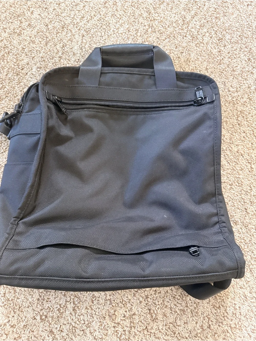 Tumi Black Nylon Messenger Briefcase with Red Accent